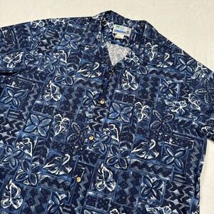 RJC Hawaiian Short‎ Sleeve Button Up Shirt Mens 2XL Blue Floral All Over Print